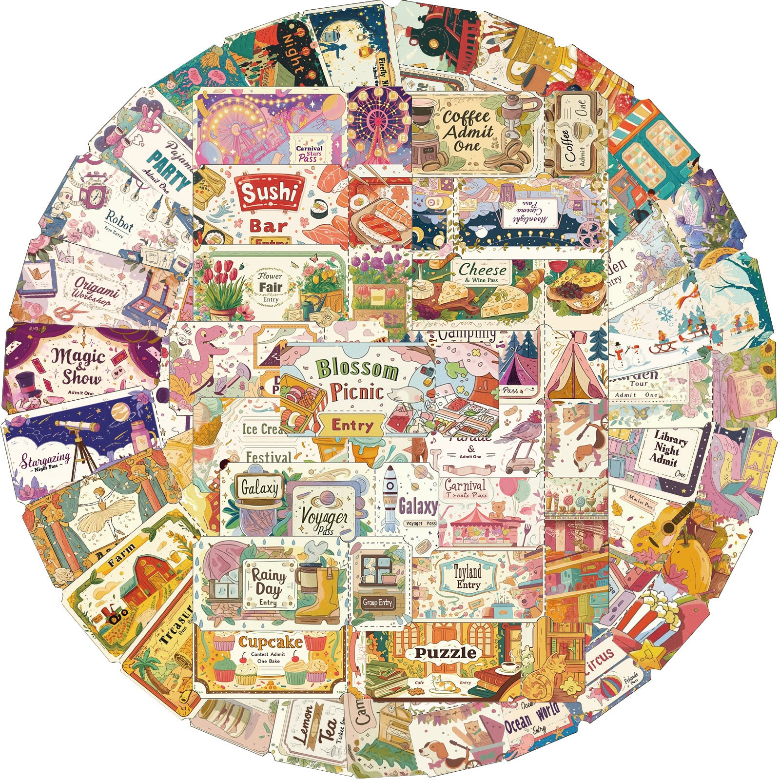 Vintage Ticket Stickers (50 pcs)