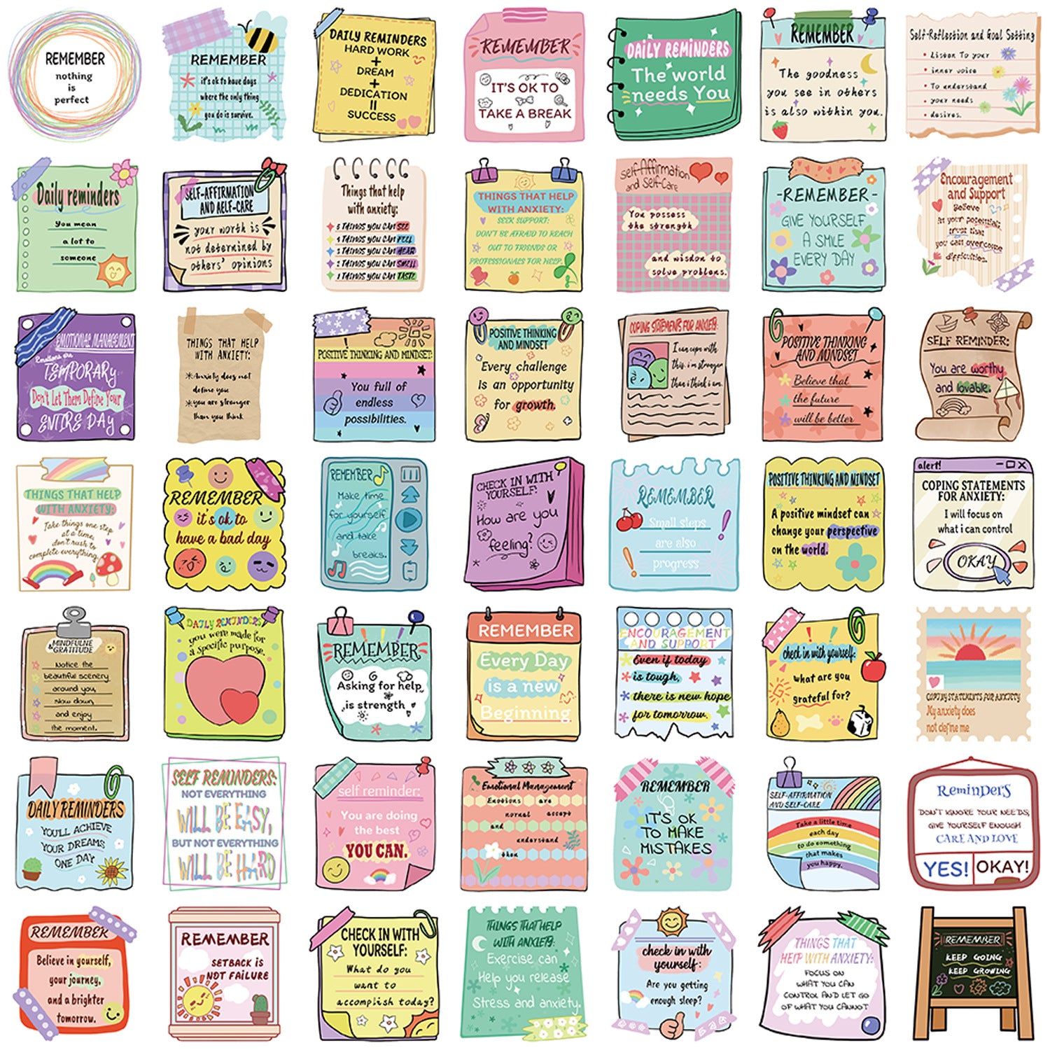 Mental Health Notes Stickers (50 pcs)