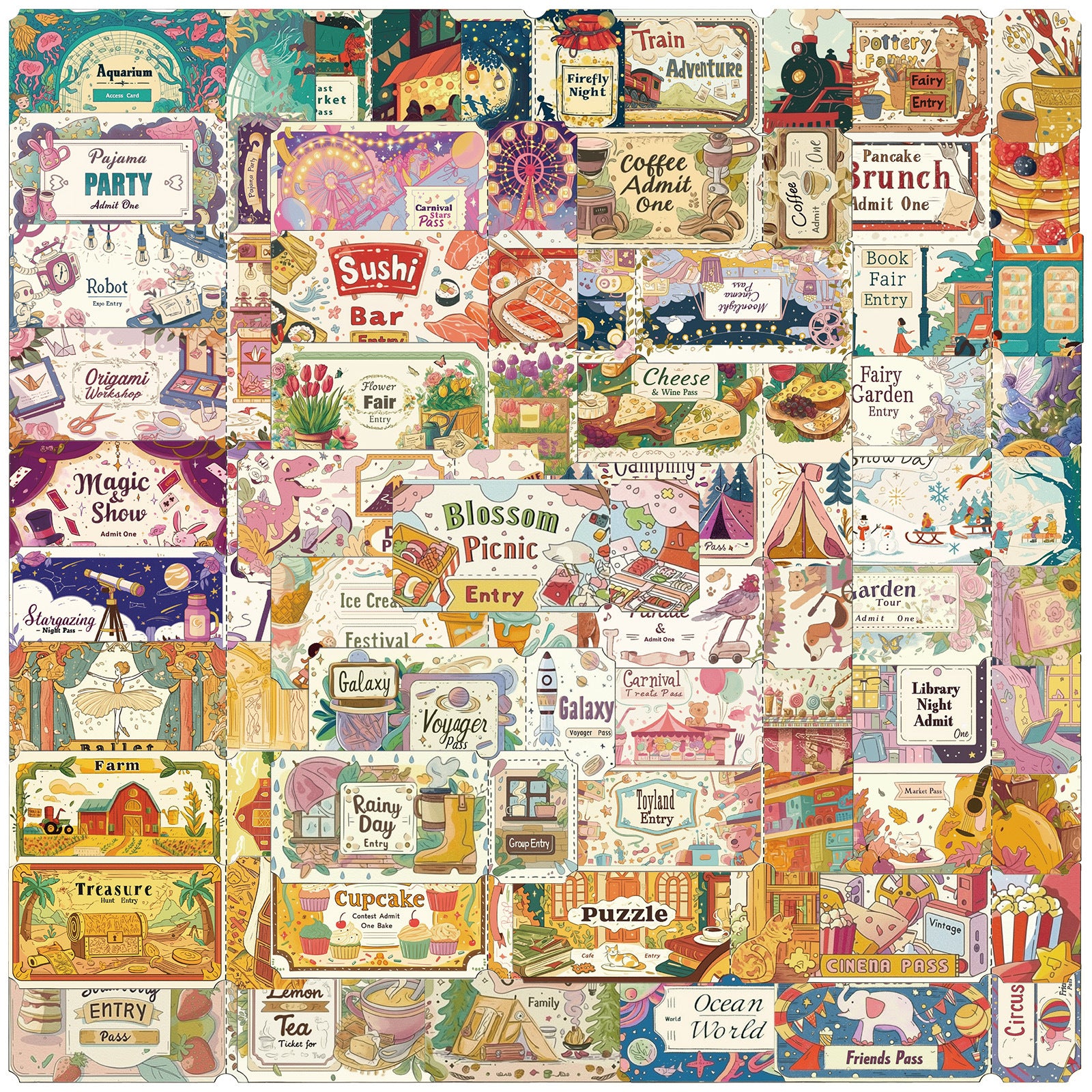 Vintage Ticket Stickers (50 pcs)