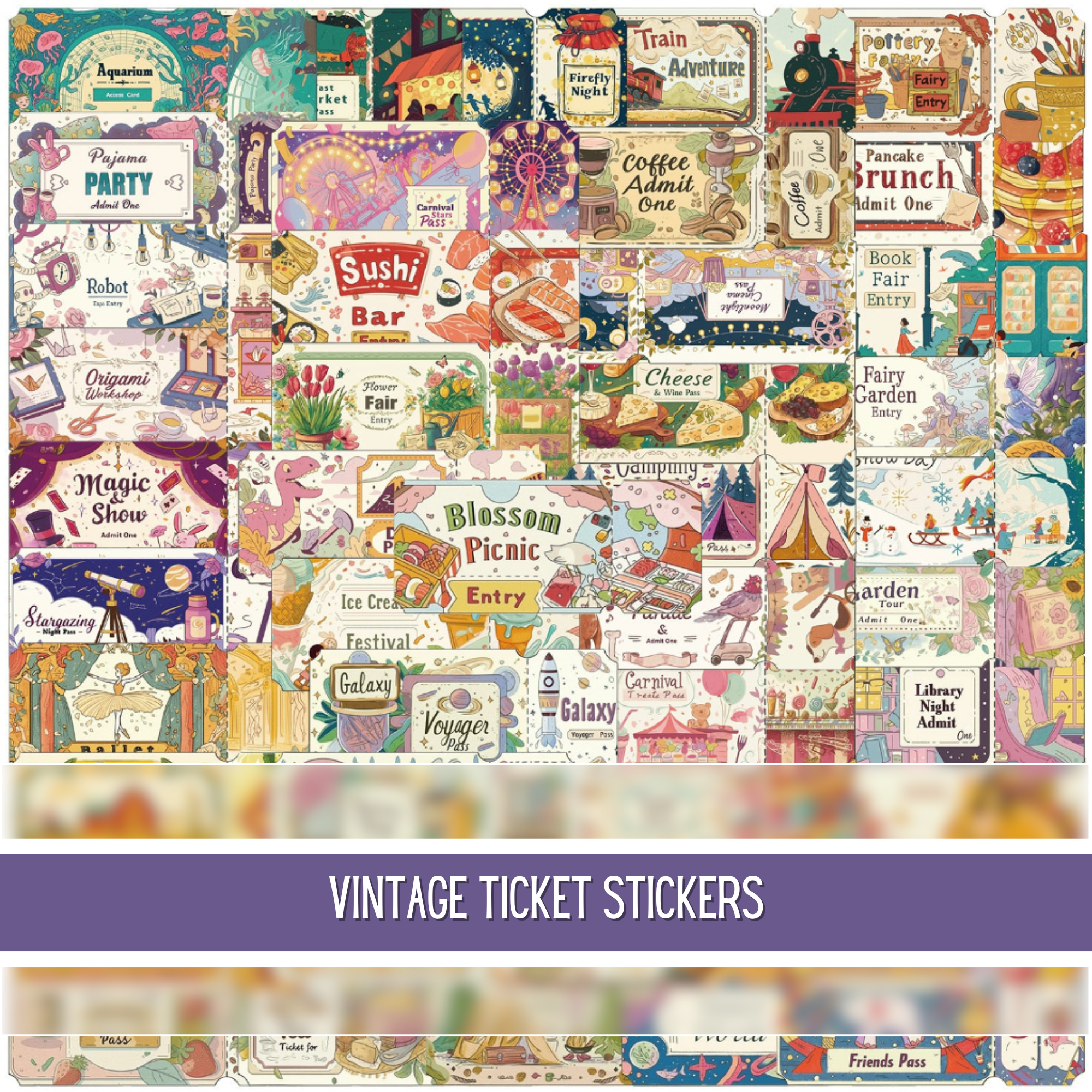 Vintage Ticket Stickers (50 pcs)